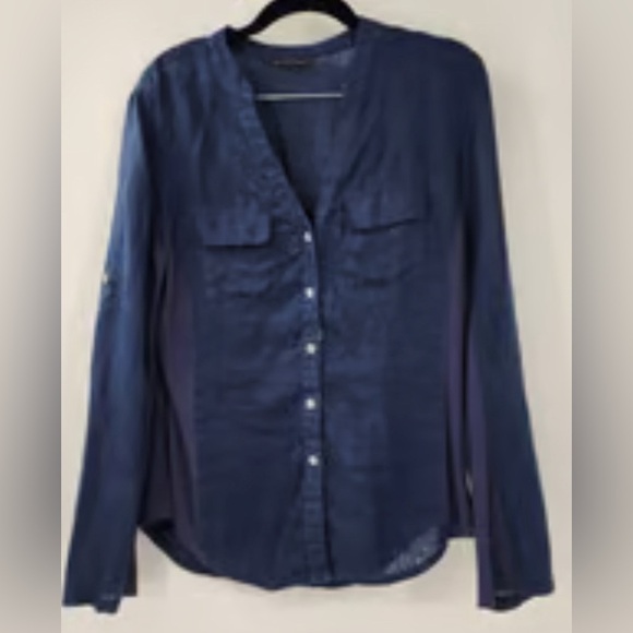 INC International concepts navy blue button up blouse shirt size small - Picture 1 of 4